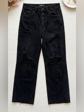 High-Waisted Distressed Black Jeans